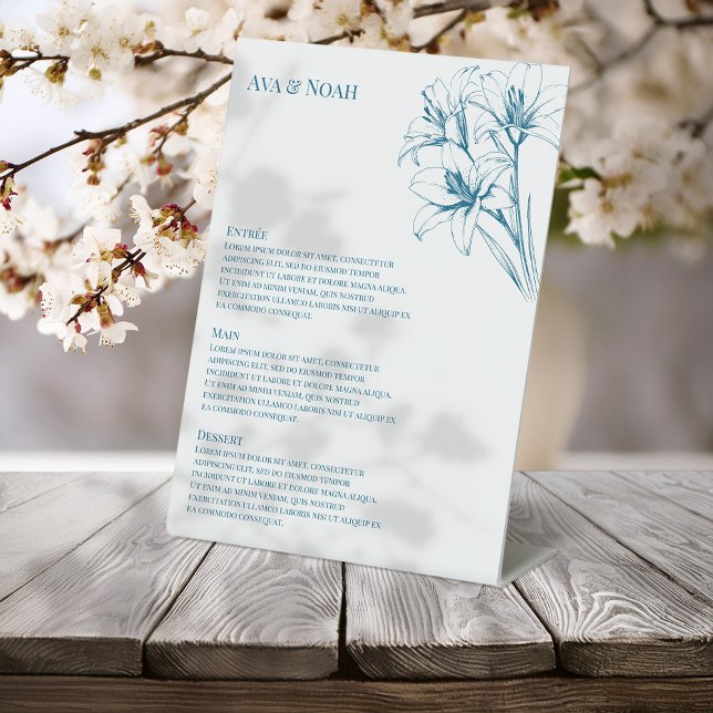 Blue Lily Outline Wedding Menu Pedestal Sign (Creator Uploaded)