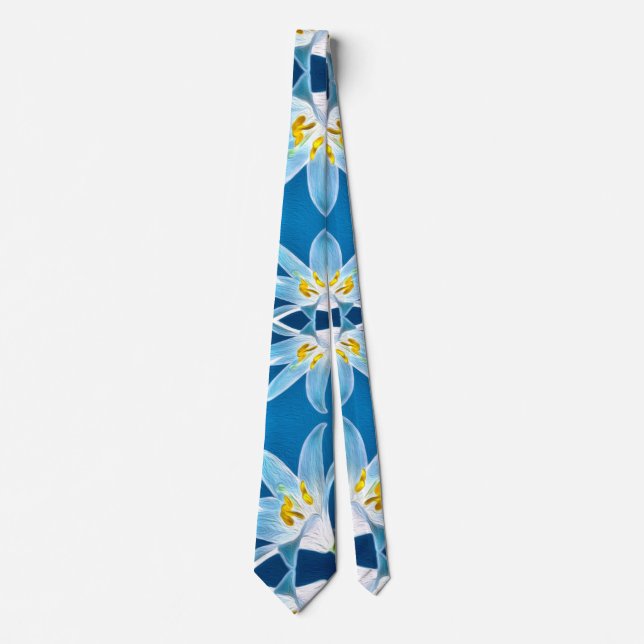Blue Lily Pattern Neck Tie (Front)