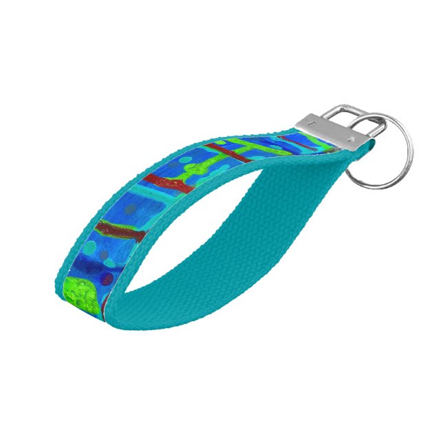 Blue Lime Abstract Wrist Keychain (Angled Up)