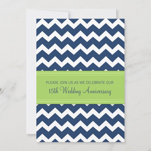 Blue Lime Chevron 15th Anniversary Invitation (Front)