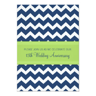 Blue Lime Chevron 15th Anniversary Invitation