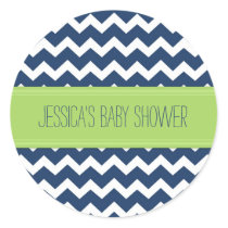 Blue Lime Chevron Baby Shower Favor Stickers