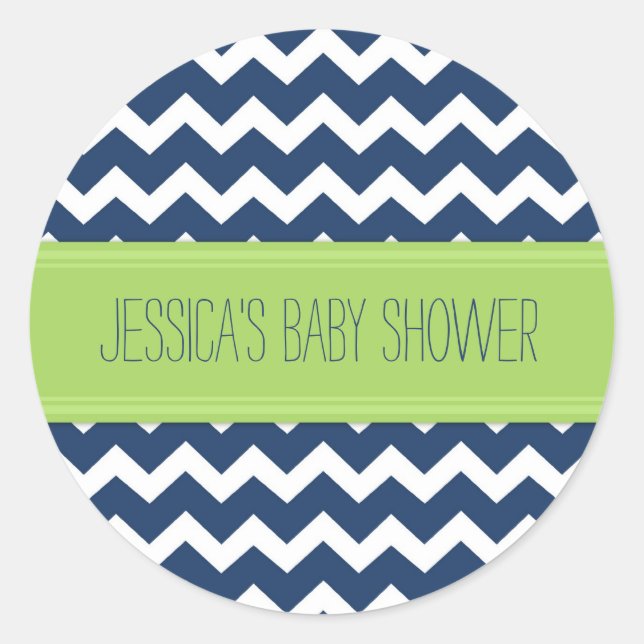 Blue Lime Chevron Baby Shower Favor Stickers (Front)