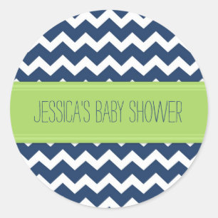Blue Lime Chevron Baby Shower Favor Stickers