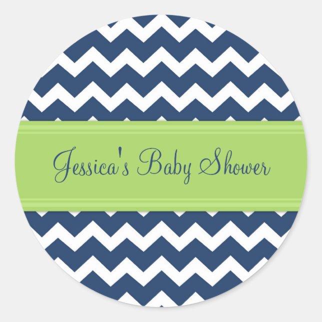 Blue Lime Chevron Baby Shower Favor Stickers (Front)