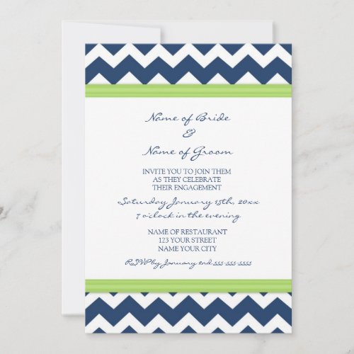 Blue Lime Chevron Engagement Party Invitations