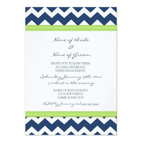 Blue Lime Chevron Engagement Party Invitations