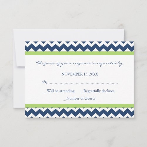 Blue Lime Chevron RSVP Wedding Card