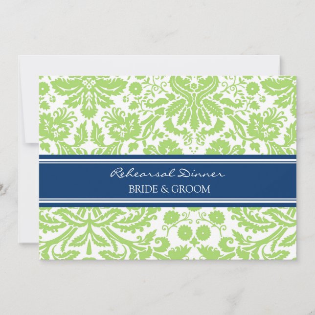 Blue Lime Damask Rehearsal Dinner Party Invitation (Front)