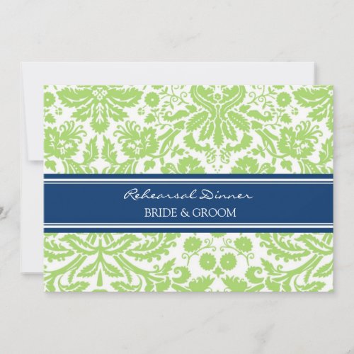 Blue Lime Damask Rehearsal Dinner Party Invitation