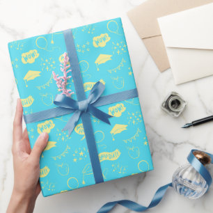 Blue Lime Graduation Hand Drawn Scribble Pattern Wrapping Paper