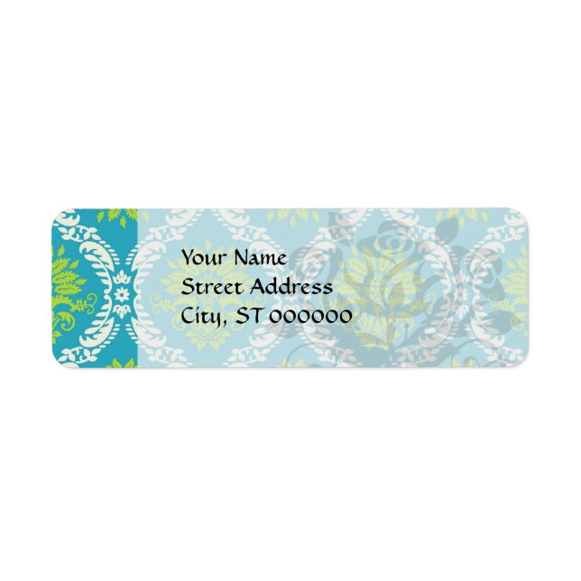blue lime green and cream ornate damask label (Front)