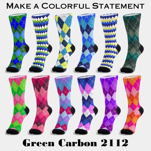 Blue Lime Green and White Argyle Sustainable Socks