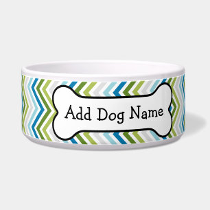Blue & Lime Green Chevron Pattern with Dog Bone Bowl