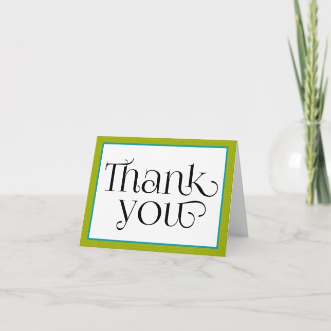 Blue & Lime Green Microdot Thank You Note Card (Front)