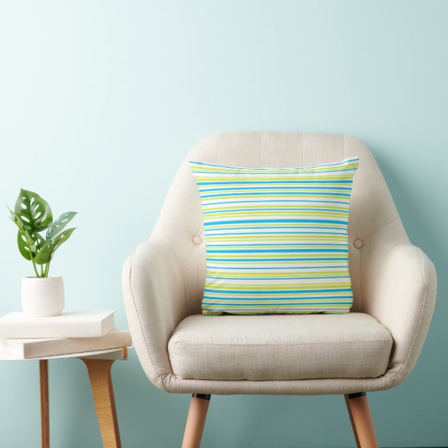 Blue lime green simple elegant Stripes pattern Throw Pillow (Chair)