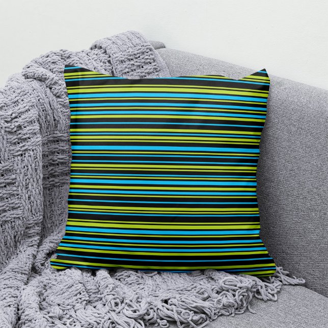 Blue lime green simple elegant Stripes pattern Throw Pillow (Creator Uploaded)