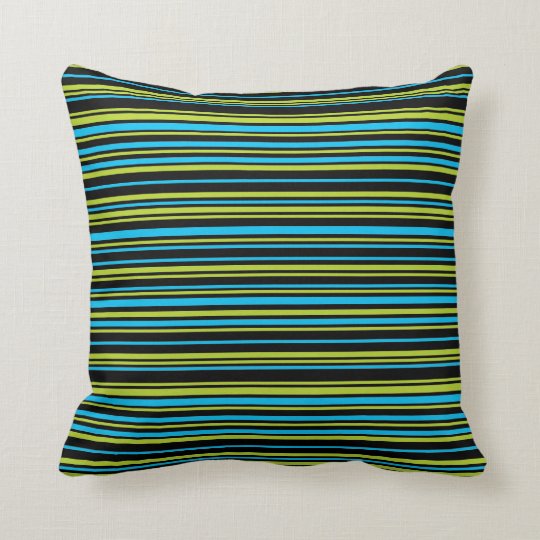 Blue lime green stripes Throw pillow