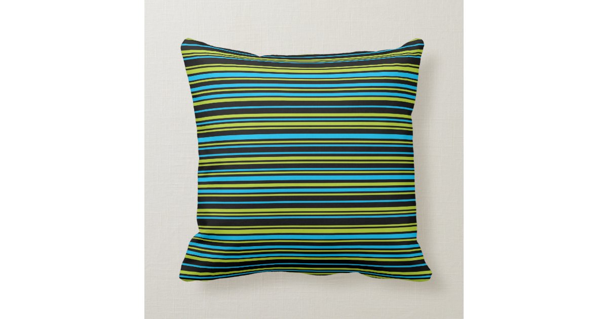 Blue lime green stripes Throw pillow