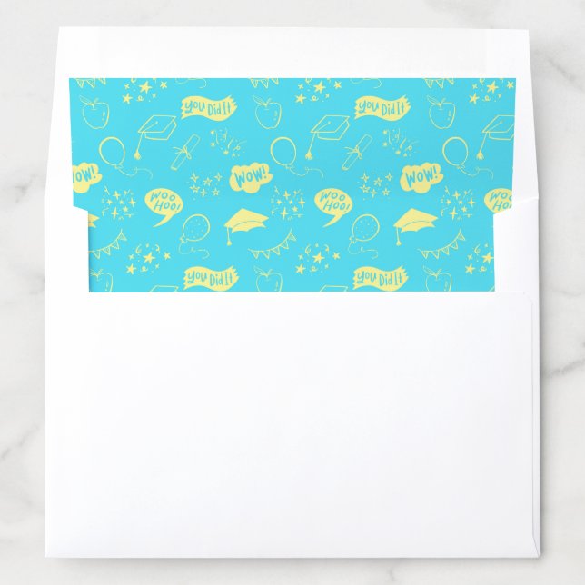 Blue Lime Quirky Hand Drawn Grad Icon Pattern Envelope Liner (In Envelope)