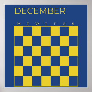 Blue Lime Undated Checkered December Calendar Poster