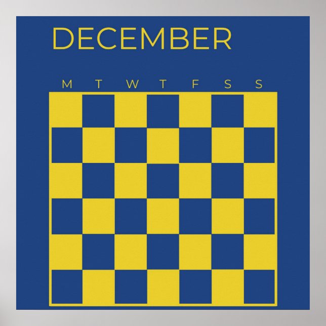 Blue Lime Undated Checkered December Calendar Poster (Front)
