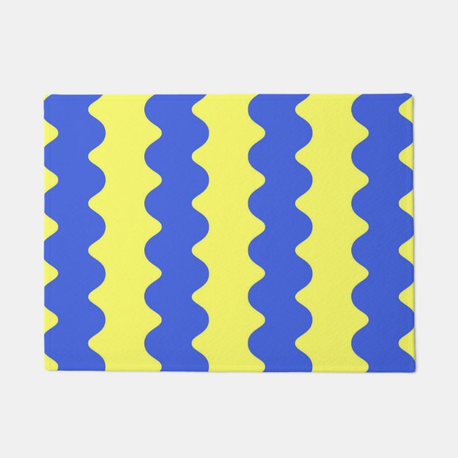 Blue Lime Wavy Stripe Bold Entryway Accent Doormat (Front)