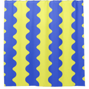 Blue Lime Wavy Stripe Bold Modern Bathroom Shower Curtain