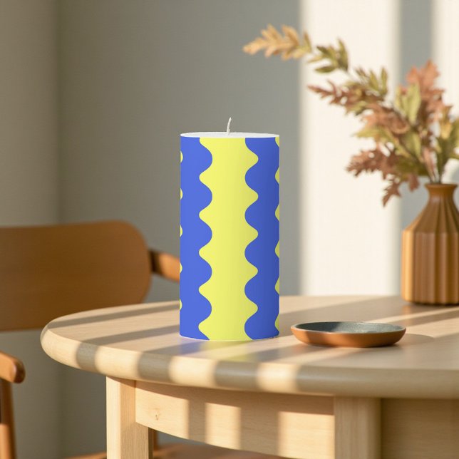 Blue Lime Wavy Stripe Bold Spring Summer Decor Pillar Candle (Blue Lime Wavy Stripe Bold Spring Summer Decor Pillar Candle)