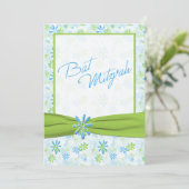 Blue, Lime, White Floral with Lime Faux Ribbon Invitation (Standing Front)