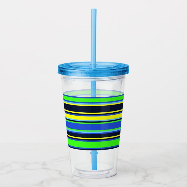 Blue, Lime, & Yellow Striped Acrylic Tumbler (Front)