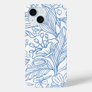 Blue Line Art Floral Mediterranean Botanical iPhone 15 Case