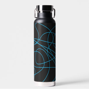 Blue Line Art on Black Water Bottle