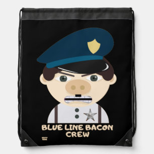 "BLUE LINE BACON CREW" funny police Drawstring Bag