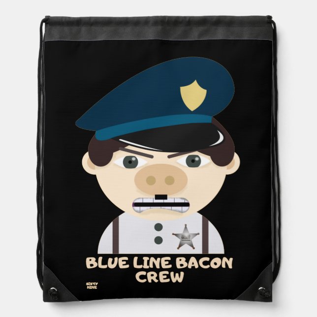 "BLUE LINE BACON CREW" funny police       Drawstring Bag (Front)