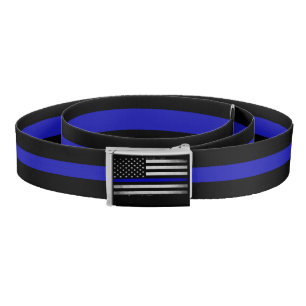Blue line Belt with blue line flag - Black /Blue