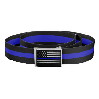 Blue line Belt with blue line flag - Black /Blue