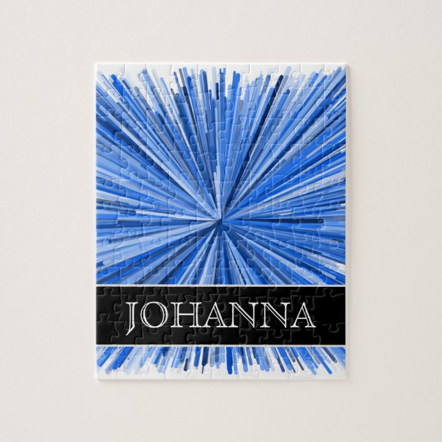 Blue Line Burst Pattern + Custom Name Puzzle (Vertical)