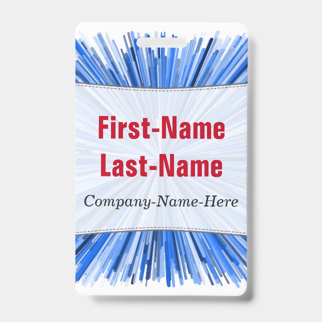 Blue Line Burst Pattern; Personalized Name Badge (Front)