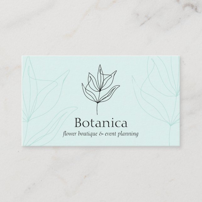 Blue Line Chic Minimalist Leaf Fern Floral Business Card (Front)