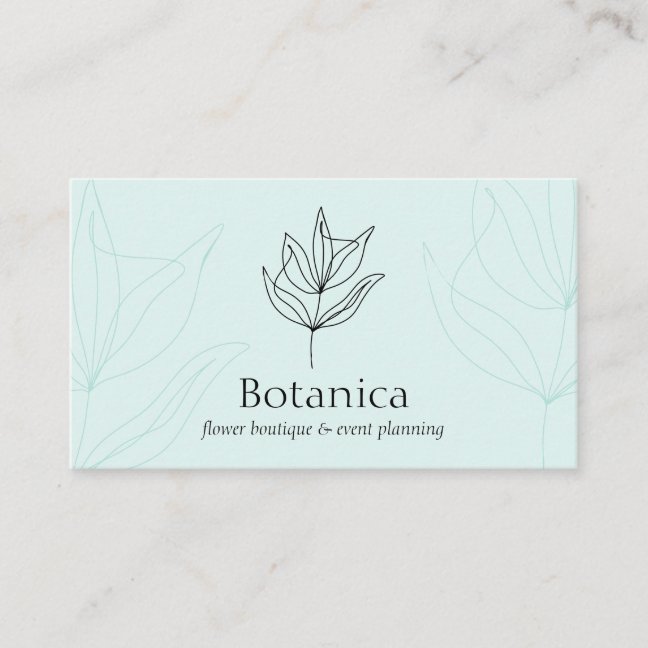 Blue Line Chic Minimalist Leaf Fern Floral Business Card