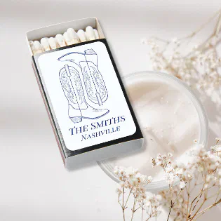 Blue Line Drawing Cowboy Boots  Matchboxes