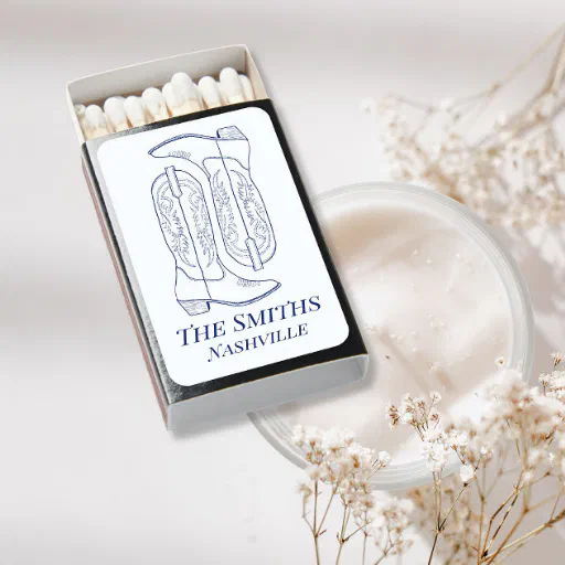 Blue Line Drawing Cowboy Boots  Matchboxes