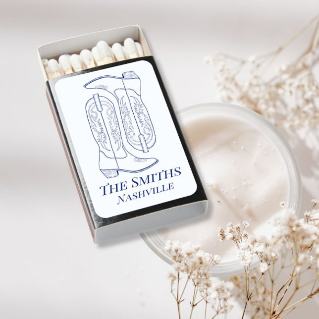 Blue Line Drawing Cowboy Boots  Matchboxes (Creator Uploaded)