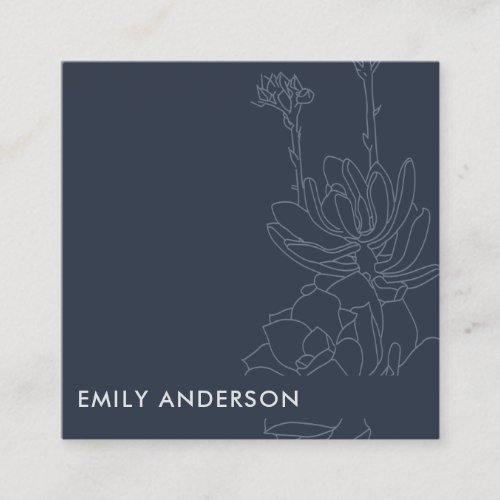 BLUE LINE DRAWING DESERT CACTI SUCCULENT FOLIAGE SQUARE BUSINESS CARD