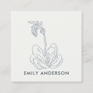 BLUE LINE DRAWING DESERT CACTI SUCCULENT FOLIAGE SQUARE BUSINESS CARD