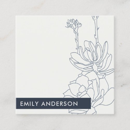 BLUE LINE DRAWING DESERT CACTI SUCCULENT FOLIAGE SQUARE BUSINESS CARD