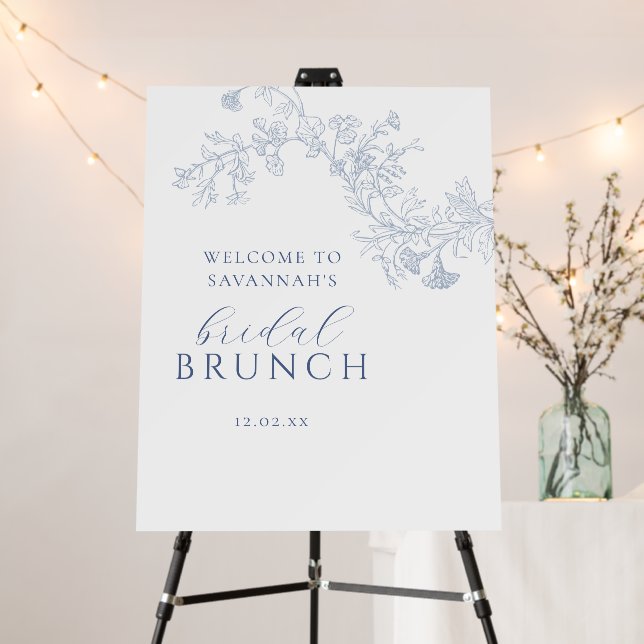 Blue Line Drawn Floral Bridal Brunch Welcome Foam Board (In Situ (Stand))