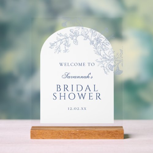 Blue Line Drawn Floral Bridal Shower Welcome Acrylic Sign