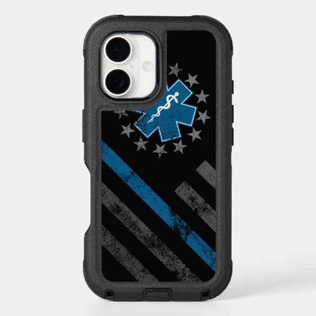 Blue Line EMT Paramedic American Flag Otterbox iPhone Case (Back)